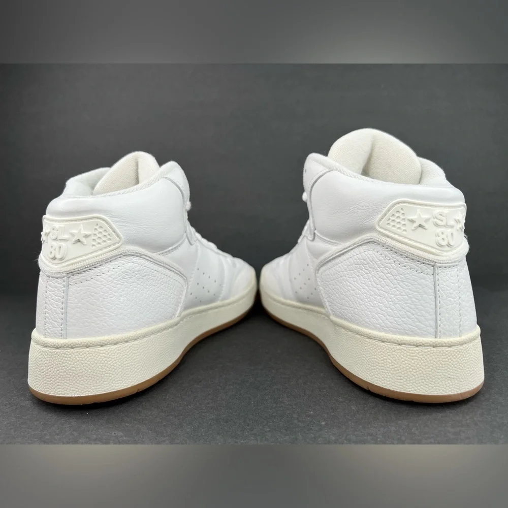 SAINT LAURENT SL 80 WOMEN SL/80 HIGH TOP LOGO YSL LEATHER SNEAKERS SIZE 39.5 - Picture 12 of 15